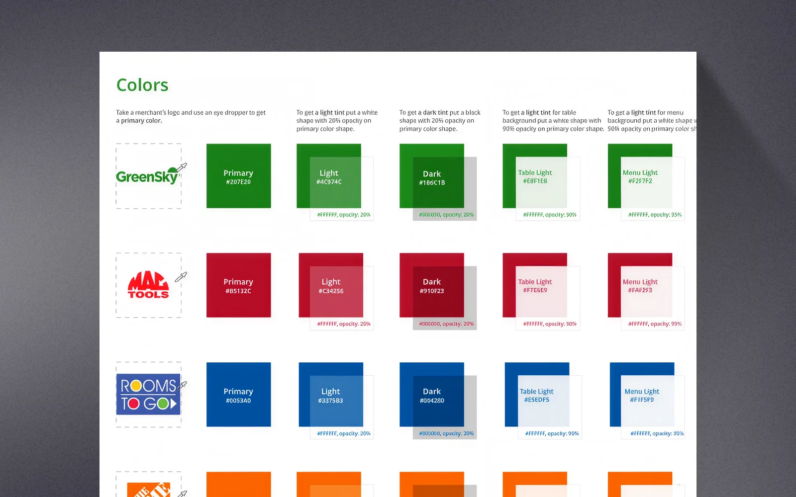 Merchant color rules from the design system