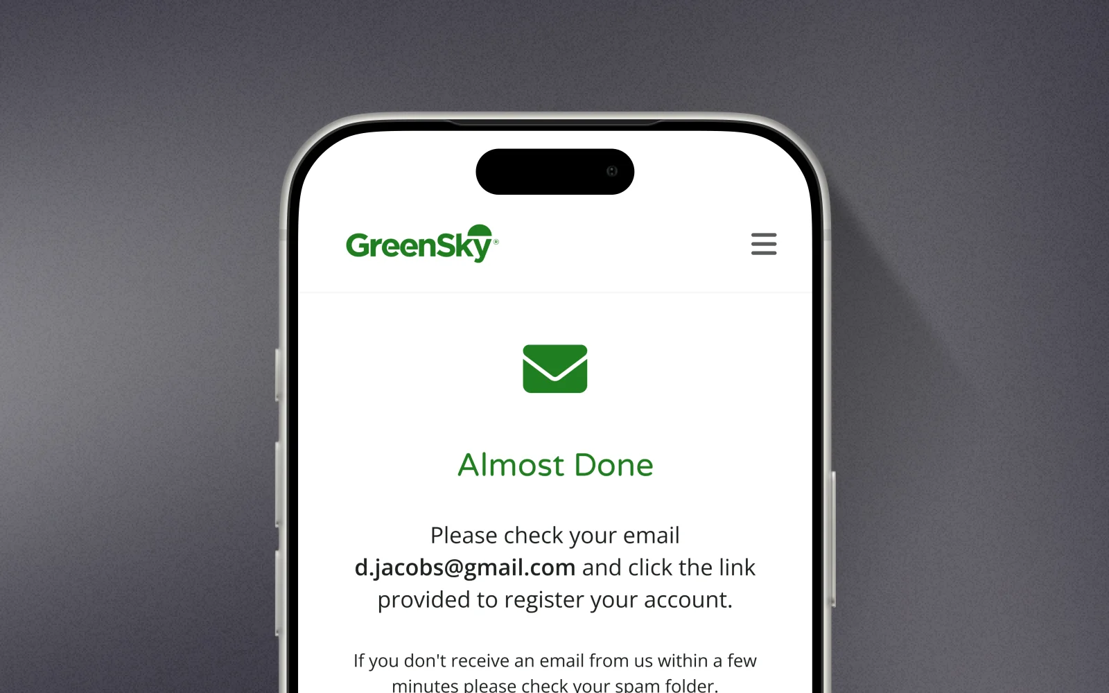 Email verification step of enrollment on a phone