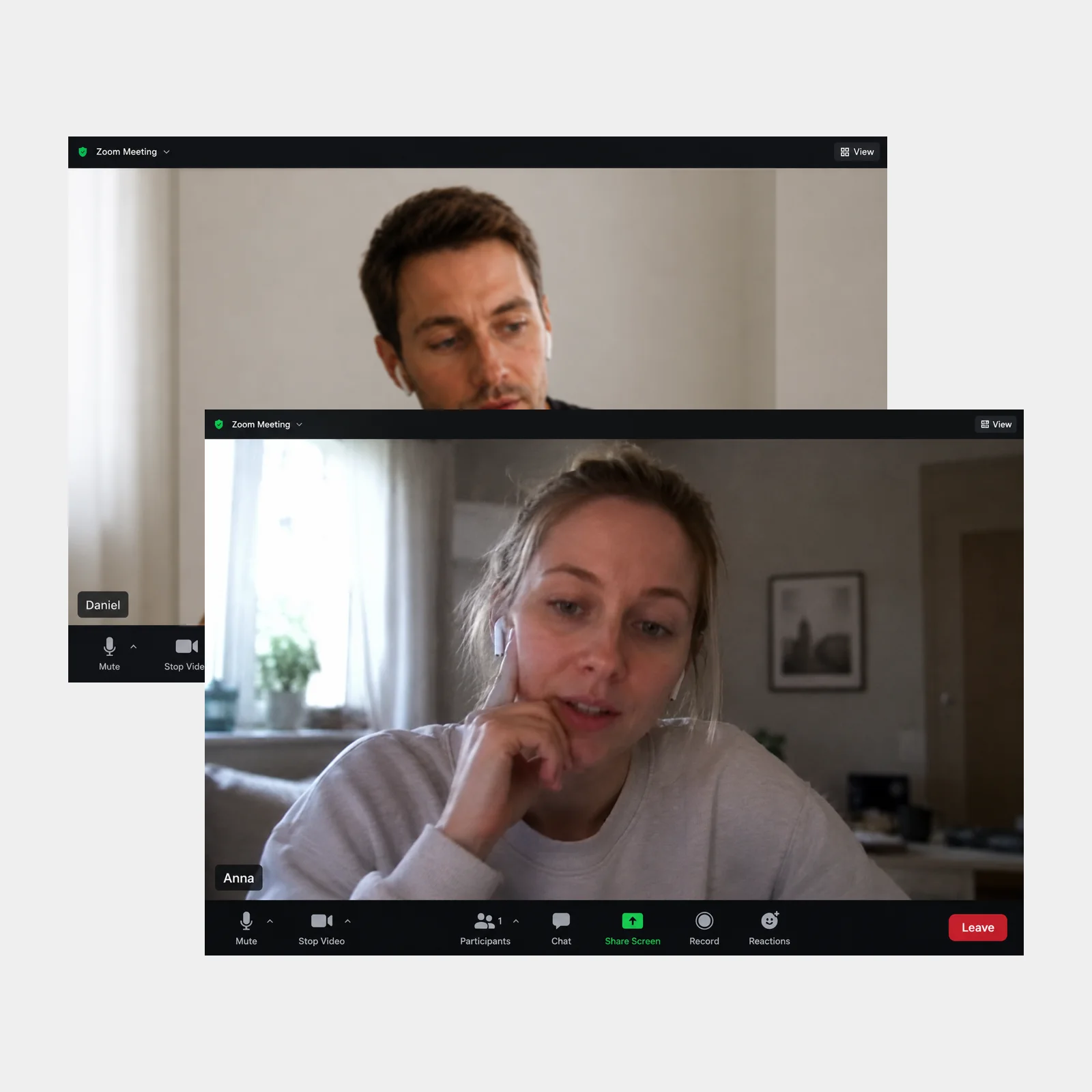 Two Zoom windows from remote user interviews